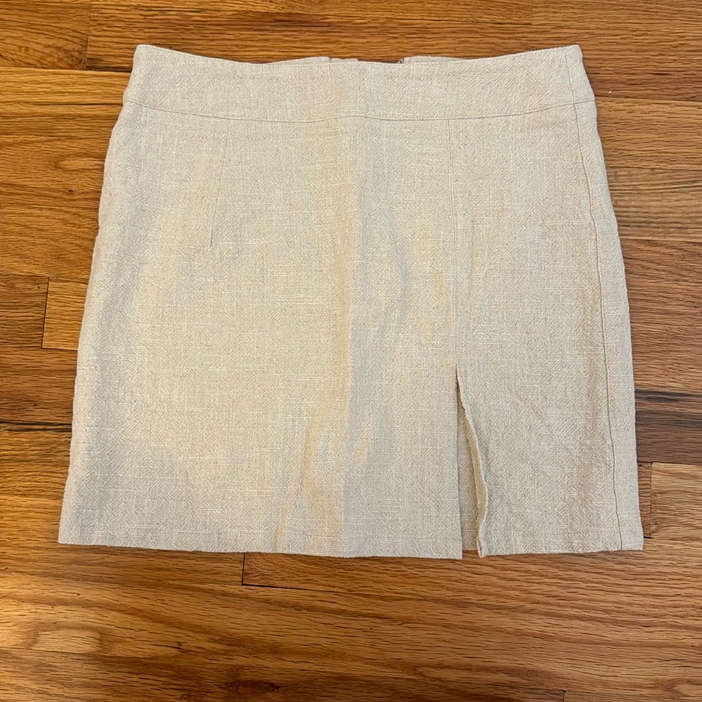 Princess Polly Lioness high waisted linen mini skirt khaki beige size small